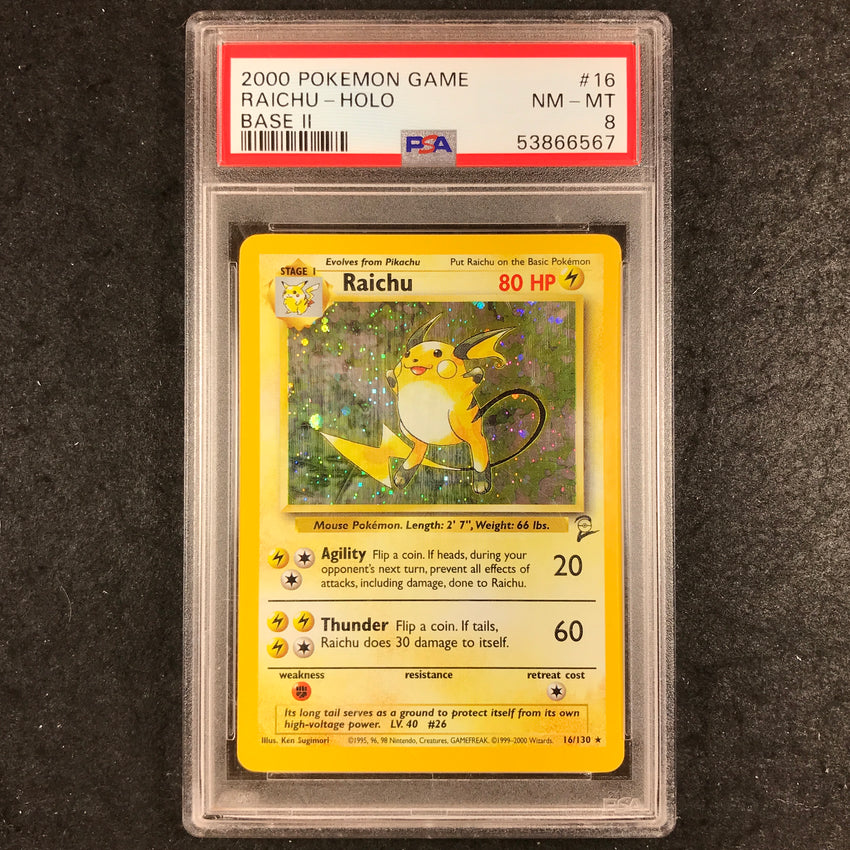 PSA 8 Raichu - 16/130 - 2000 Holo Base Set 2 Unlimited  597