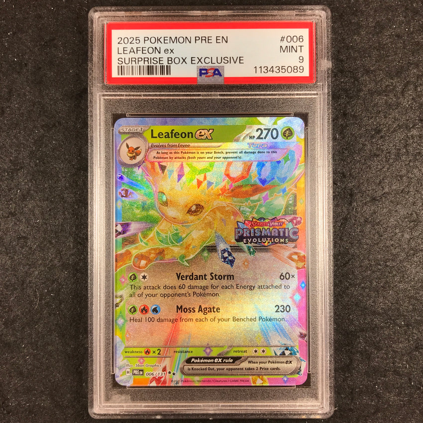 PSA 9 Leafeon ex - 006/131 - Surprise Box Exclusive Promo Prismatic Evolution 089