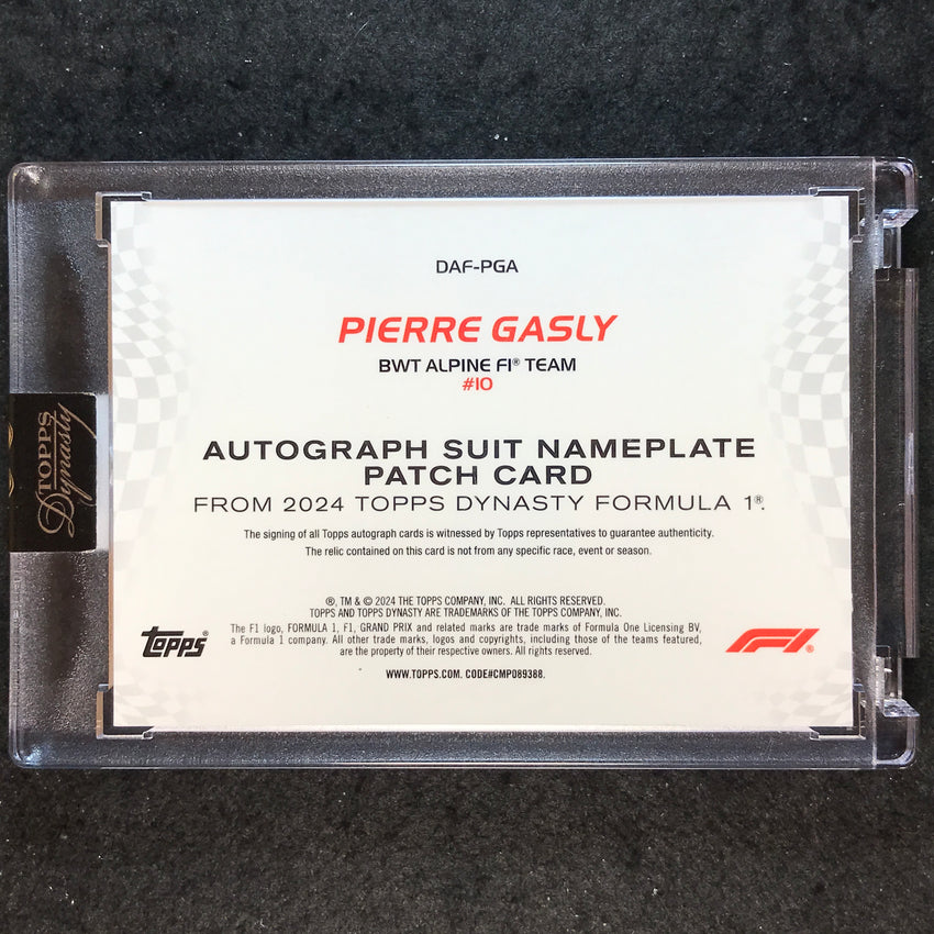2024 Topps Dynasty Formula 1 PIERRE GASLY Suit Nameplate Patch Auto Red 1/2