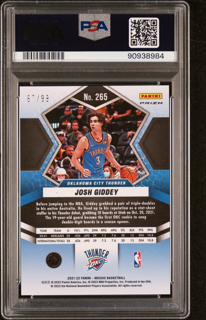 2021 Panini Mosaic Josh Giddey Blue Mosaic #265 PSA 10 90938984