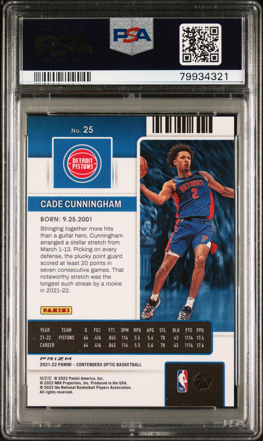 2021 Panini Contenders Optic Rookie Ticket Cade Cunningham Rke.Ticket-Black Pandora #25 PSA 7 79934321