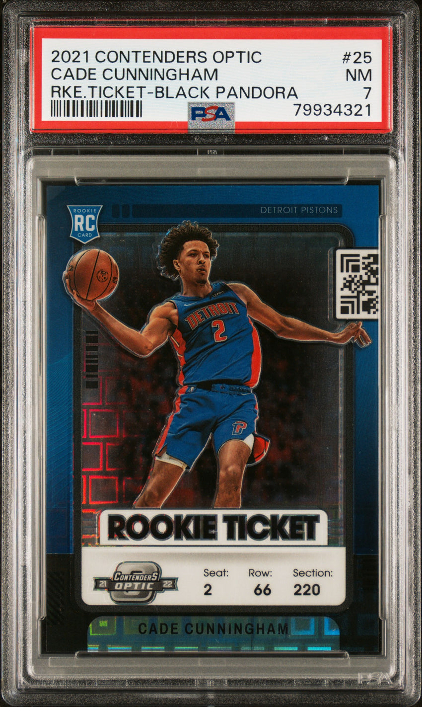 2021 Panini Contenders Optic Rookie Ticket Cade Cunningham Rke.Ticket-Black Pandora #25 PSA 7 79934321