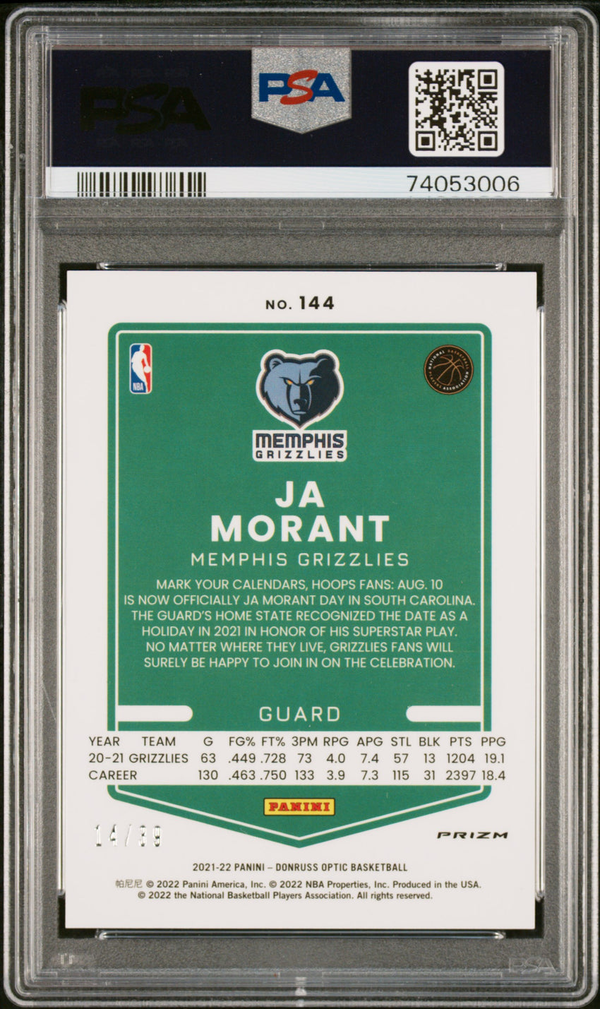 2021 Panini Donruss Optic Ja Morant Black Velocity #144 PSA 10 74053006