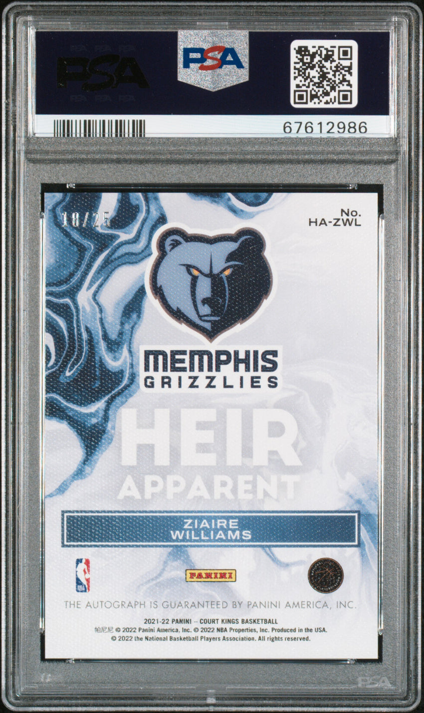 2021 Panini Court Kings Heir Apparent Autographs Ziaire Williams Heir Aprnt.Au-Sphr. AU #HAZWL PSA 10 67612986
