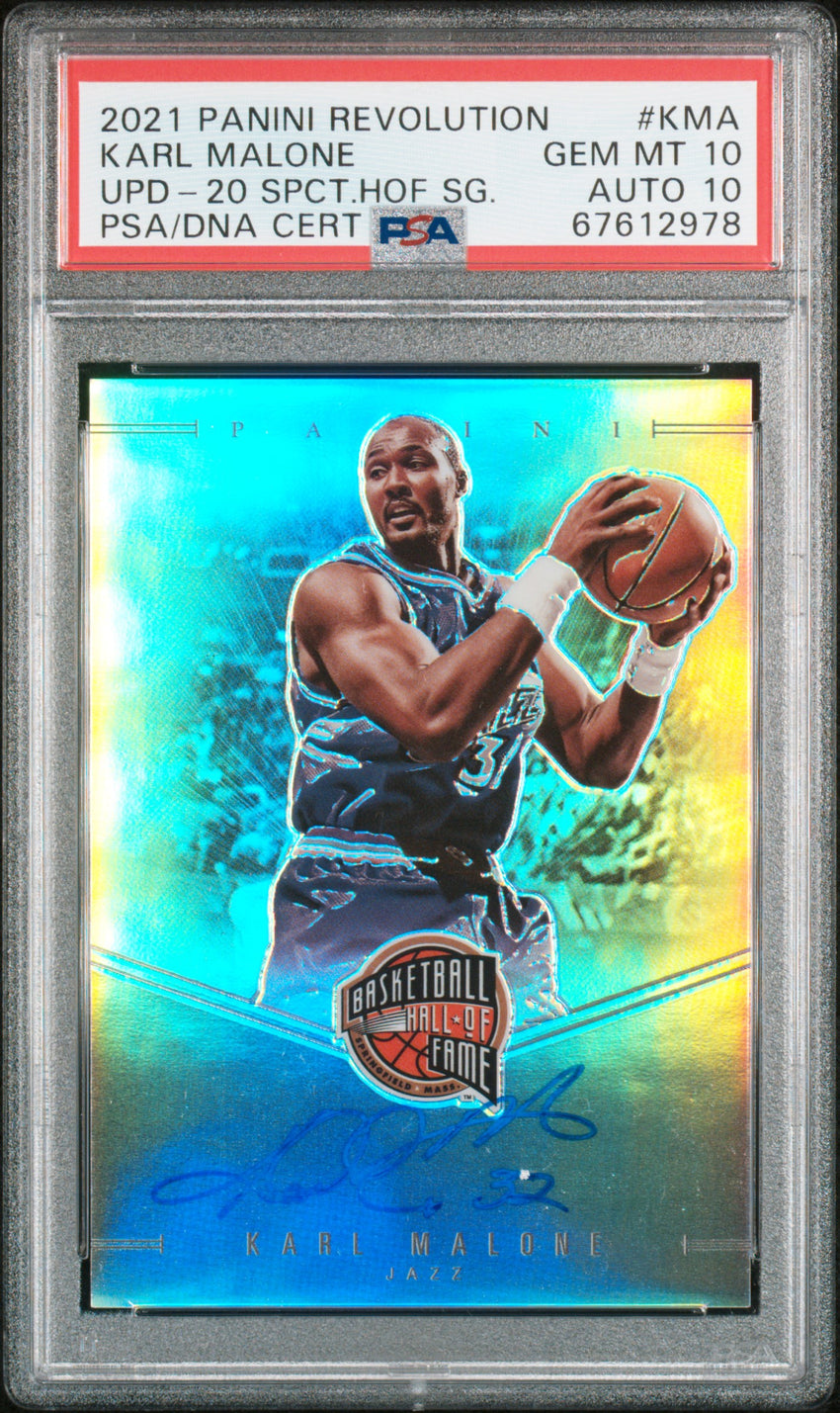2021 Panini Revolution Update Karl Malone Upd-20 Spct.Hof Sg. AU #KMA PSA 10 67612978