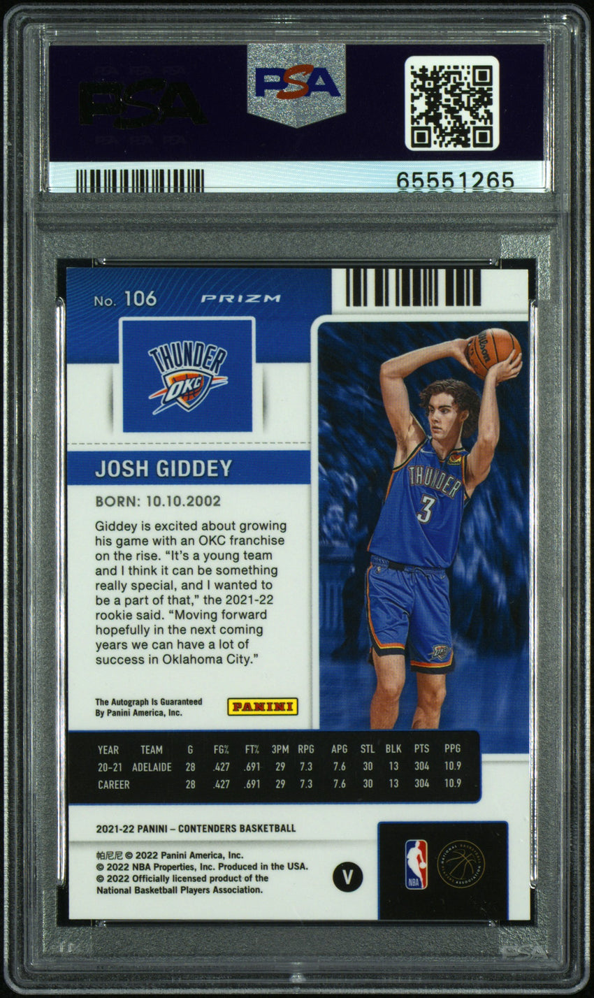 2021 Panini Contenders Josh Giddey Vr-Au-P/E-Grn.Shmr. AU #106 PSA 10 65551265