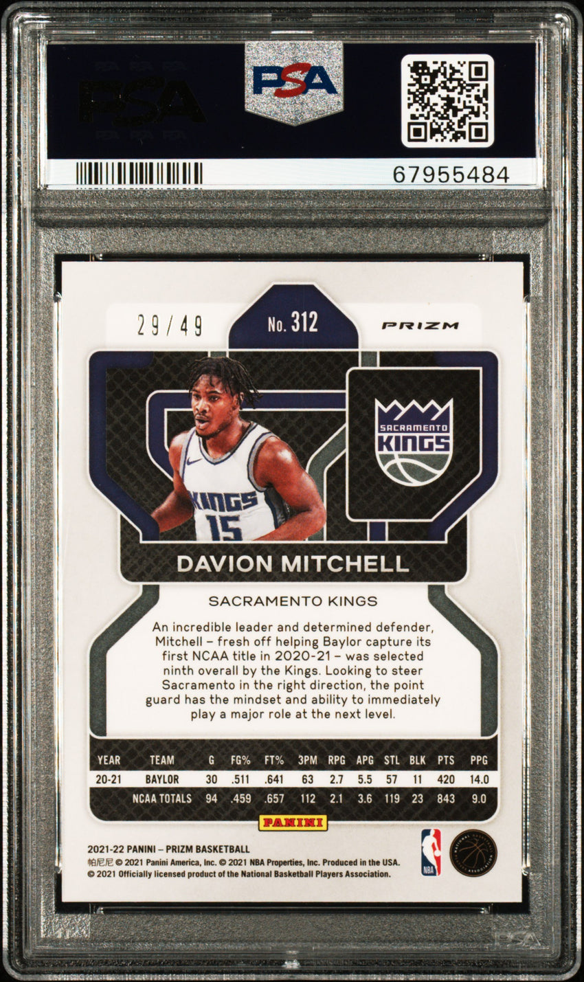 2021 Panini Prizm Davion Mitchell Orange Prizm #312 PSA 9 67955484