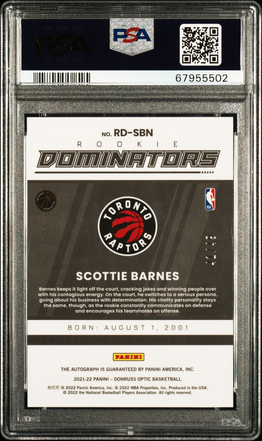 2021 Panini Donruss Optic Rookie Dominators Signatures Scottie Barnes Rookie Dominators Sig. #RDSBN PSA 9 67955502
