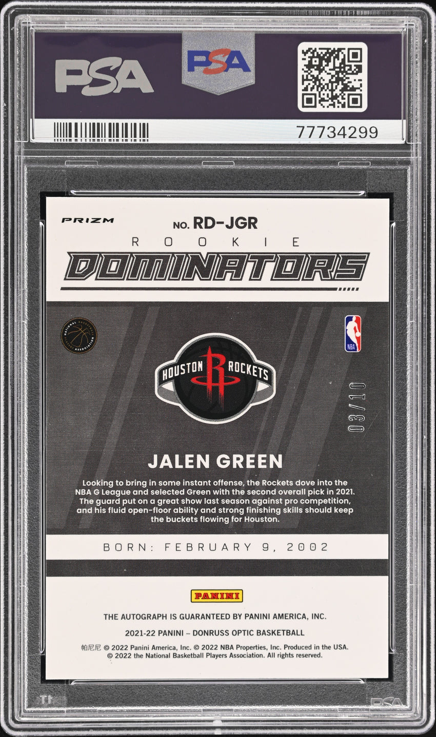 2021 Panini Donruss Optic Rookie Dominators Signatures Jalen Green Rke.Dominators Sig-Gold #RDJGR PSA 9 77734299