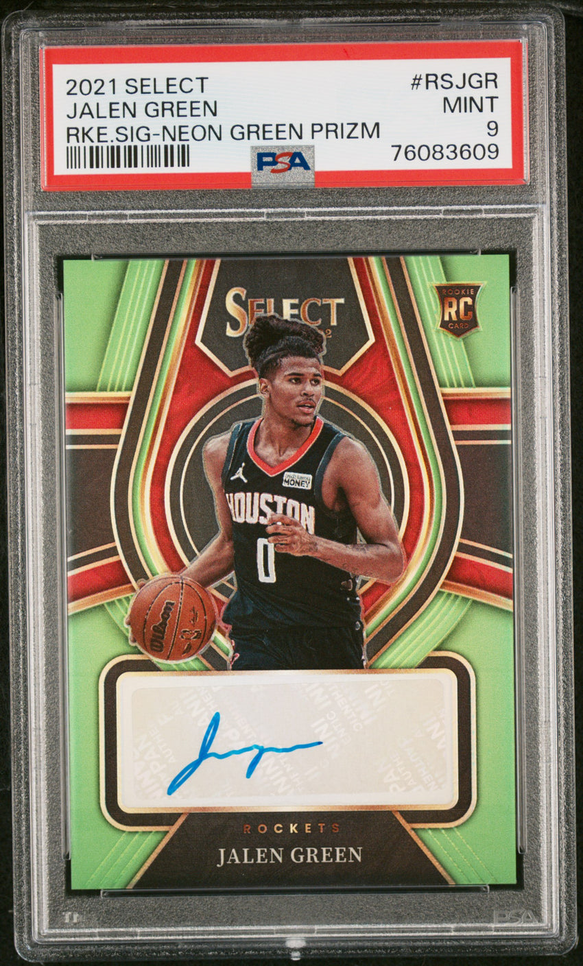 2021 Panini Select Rookie Signatures Jalen Green Rke.Sig-Neon Green Prizm #RSJGR PSA 9 76083609