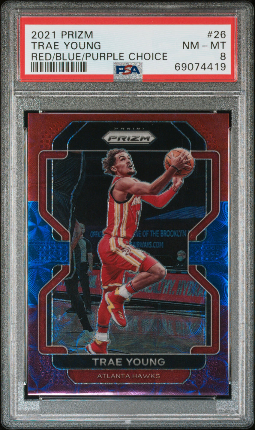 2021 Panini Prizm Trae Young Red/Blue/Purple Choice #26 PSA 8 69074419