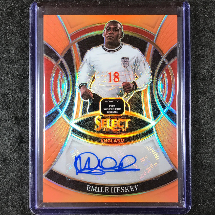 2025-26 Select Road to World Cup EMILE HESKEY Signatures Auto Orange 32/49