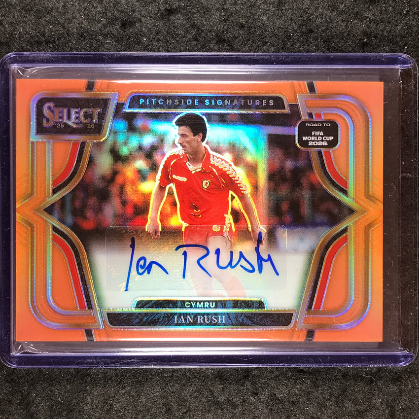 2025-26 Select Road to World Cup IAN RUSH Pitchside Signatures Orange 12/49