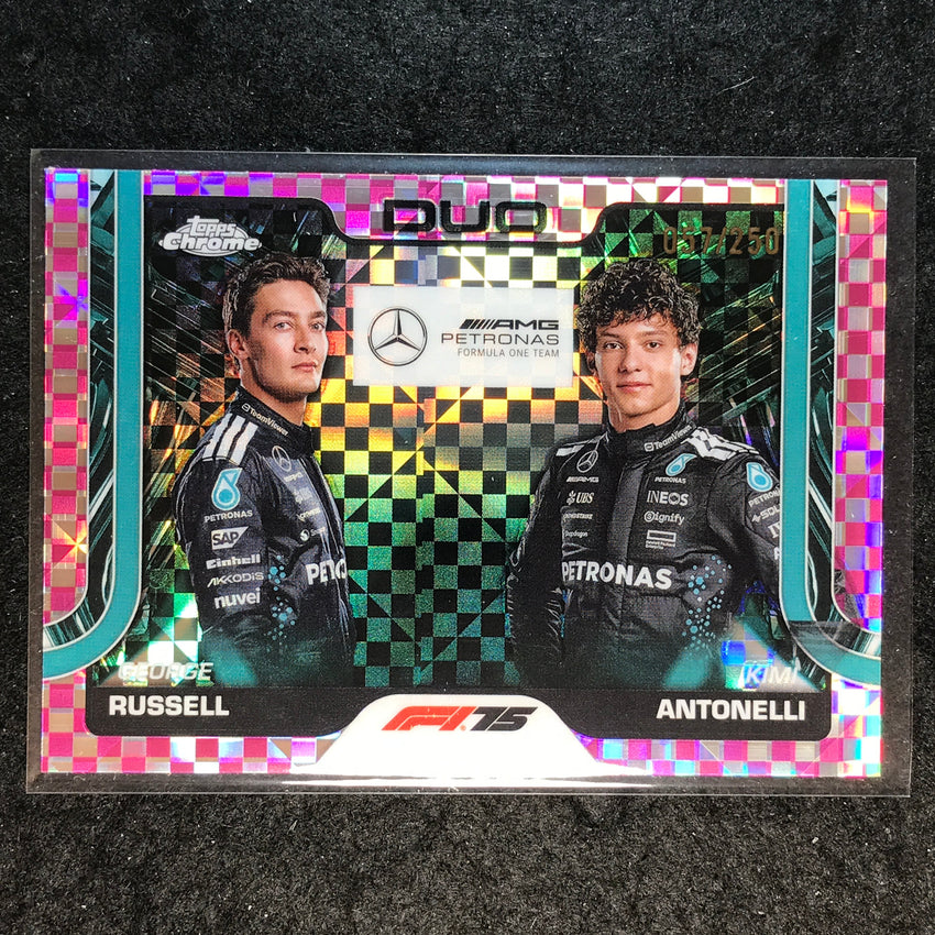 2025 Topps Chrome F1 RUSSELL KIMI ANTONIELLI Duo Pink Checker Flag 57/250 #167