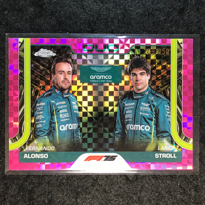 2025 Topps Chrome F1 FERNANDO ALONSO STROLL Duo Pink Checker Flag 209/250 #168
