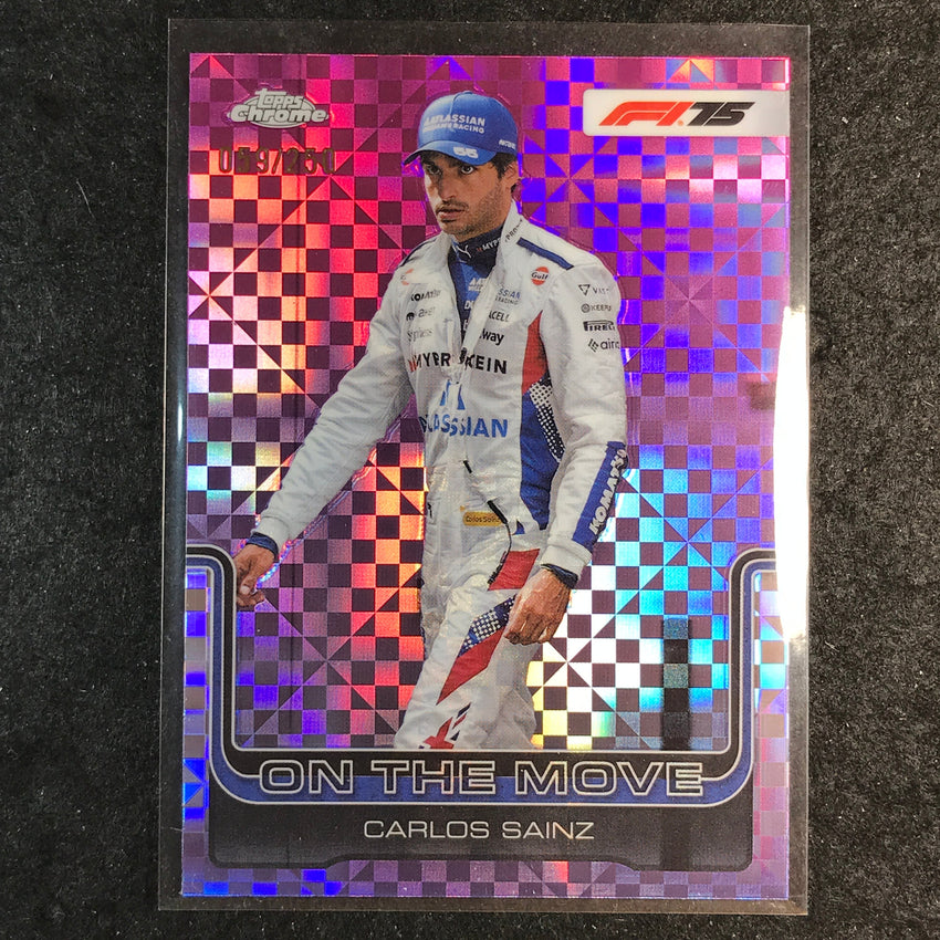 2025 Topps Chrome F1 CARLOS SAINZ On the Move Pink Checker Flag 59/250 #189