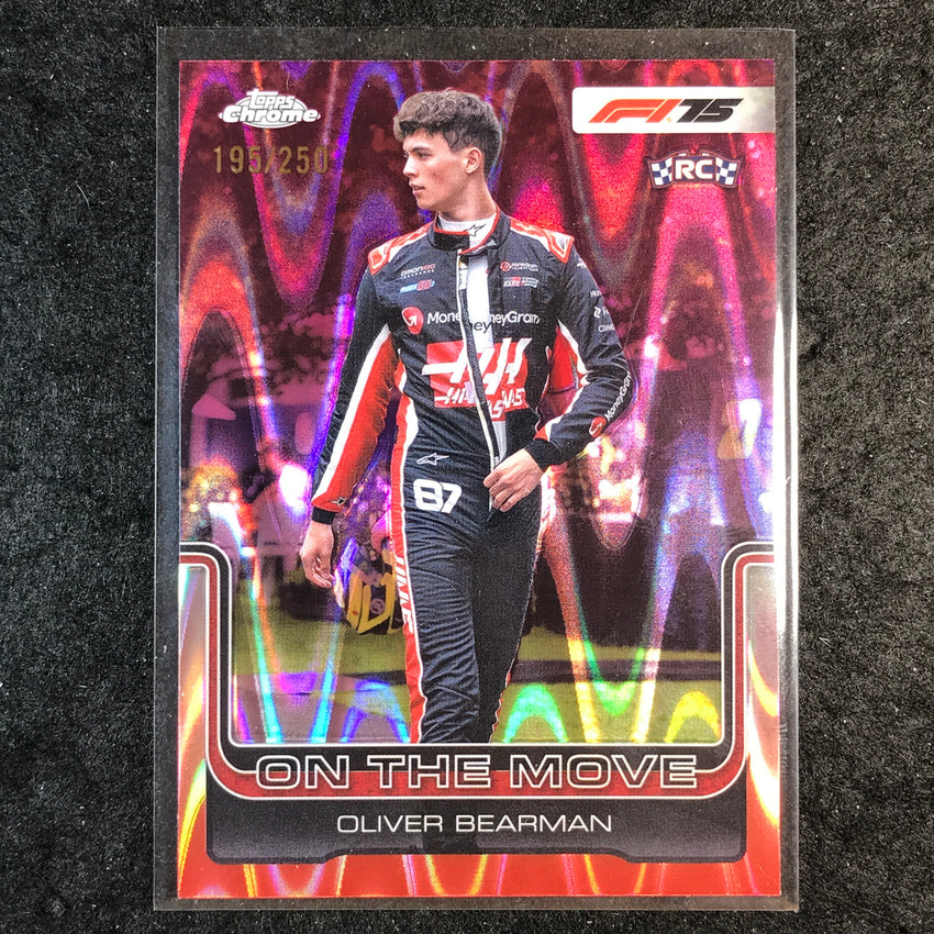 2025 Topps Chrome F1 OLIVER BEARMAN On the Move Rookie Pink RayWave 195/250 #186