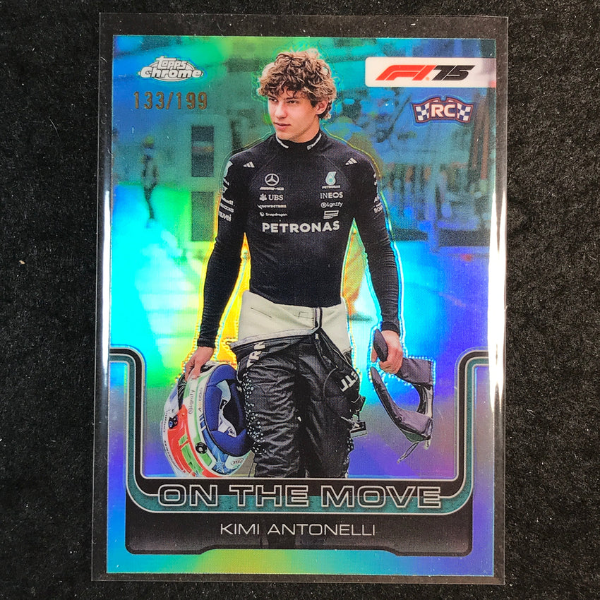 2025 Topps Chrome F1 KIM ANTONELLI On the Move Rookie Aqua 133/199 #185