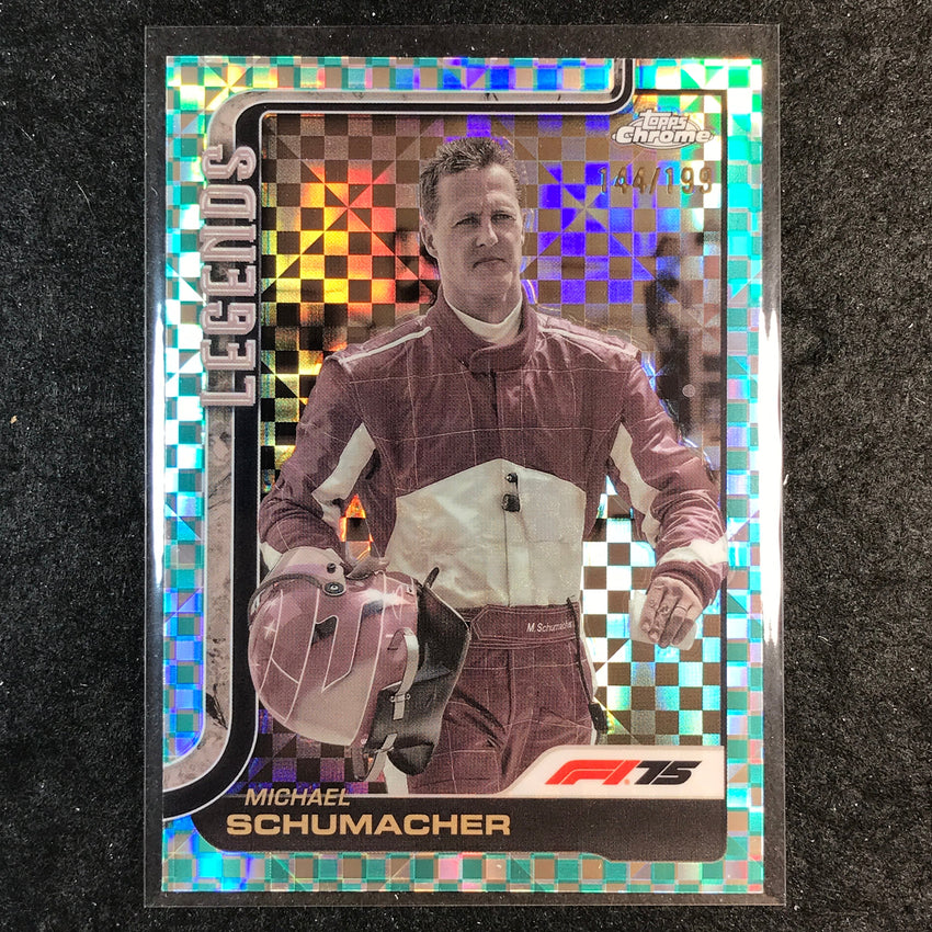 2025 Topps Chrome F1 MICHAEL SCHUMACHER Legends Aqua Checker Flag 144/199 #158