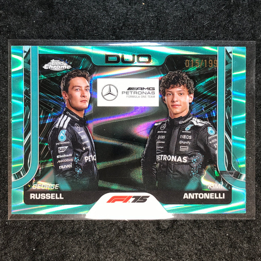 2025 Topps Chrome F1 GEORGE RUSSELL KIMI ANTONIELLI Duo Aqua RayWave 15/199 #167