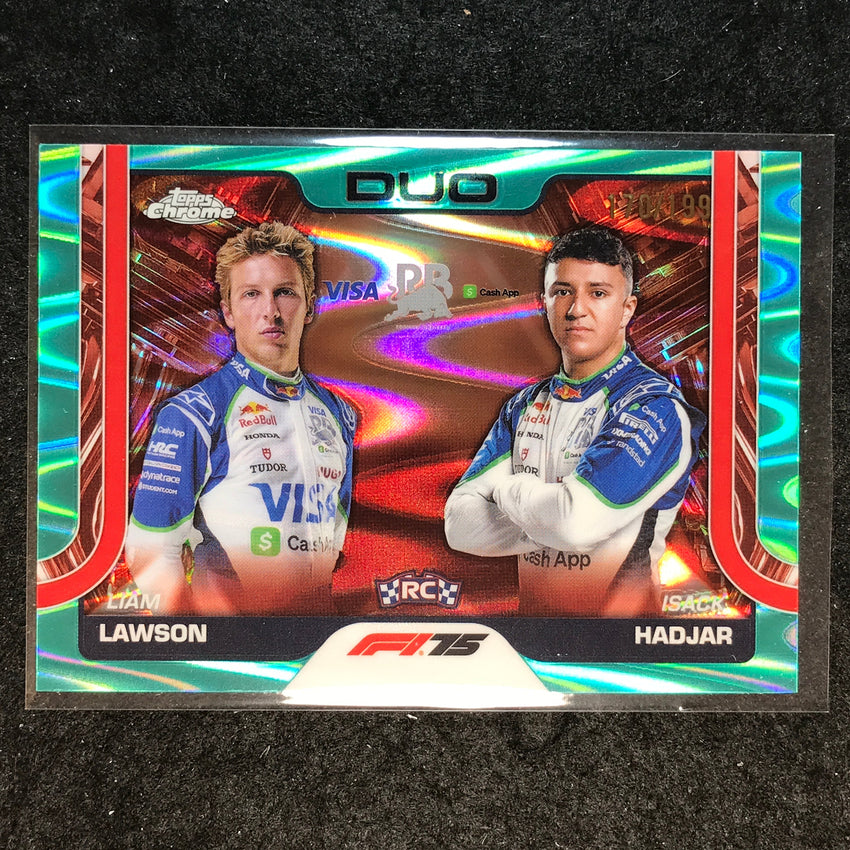 2025 Topps Chrome F1 LIAM LAWSON HADJAR Duo Rookie Aqua RayWave 170/199 #169