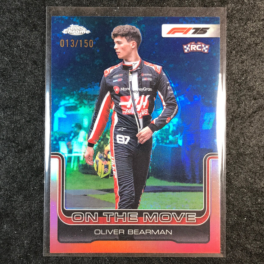 2025 Topps Chrome F1 OLIVER BEARMAN On the Move Rookie Blue 13/150 #186
