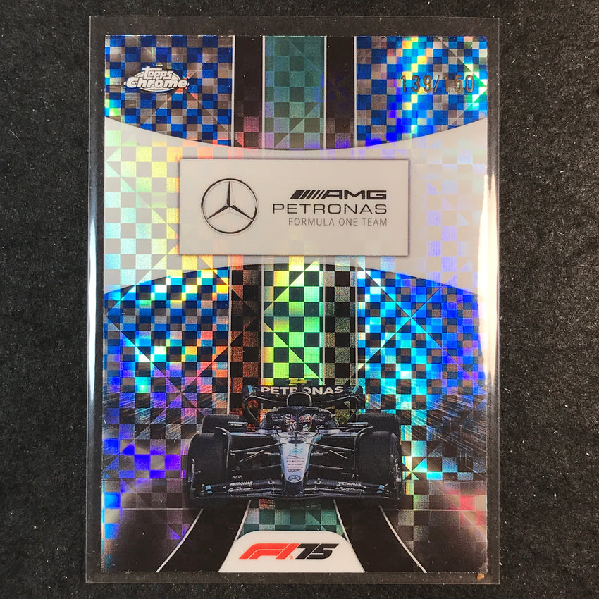 2025 Topps Chrome F1 MERCEDES-AMG Team Logo Blue Checker Flag 139/150 #177