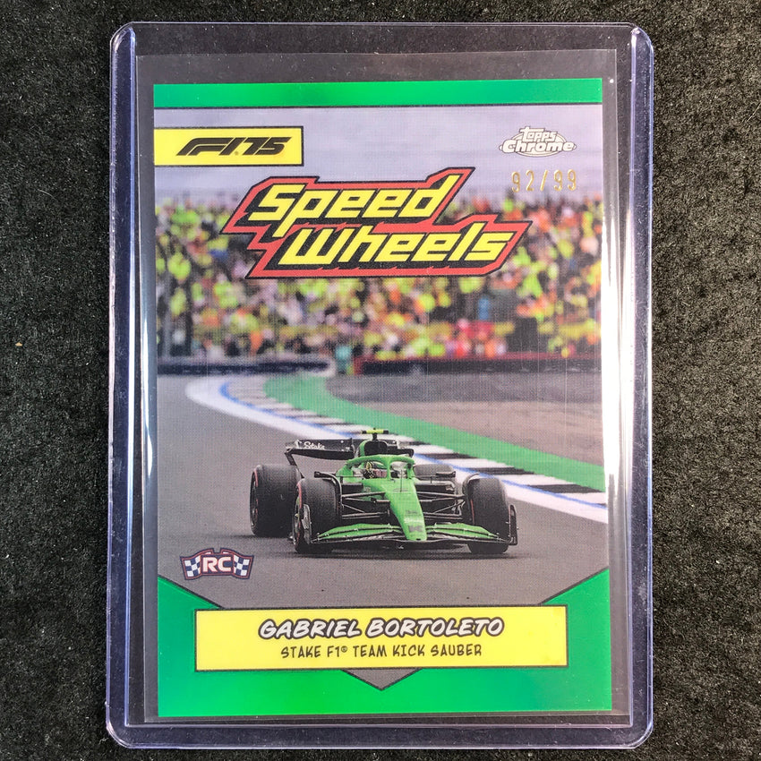 2025 Topps Chrome F1 GABRIEL BORTOLETO 1975 Speed Wheels Rookie Green 92/99