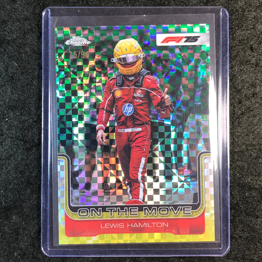 2025 Topps Chrome F1 LEWIS HAMILTON On the Move Green Checker Flag 75/99 #191