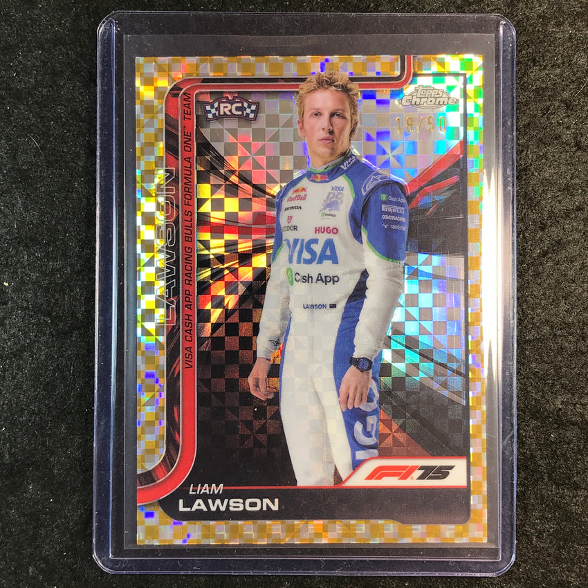 2025 Topps Chrome F1 LIAM LAWSON Rookie Gold Checker Flag 18/50 #11