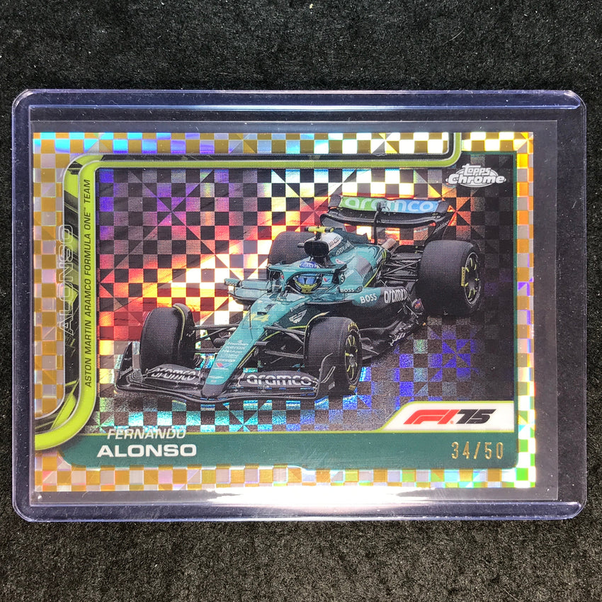 2025 Topps Chrome F1 FERNANDO ALONSO Gold Checker Flag 34/50 #81