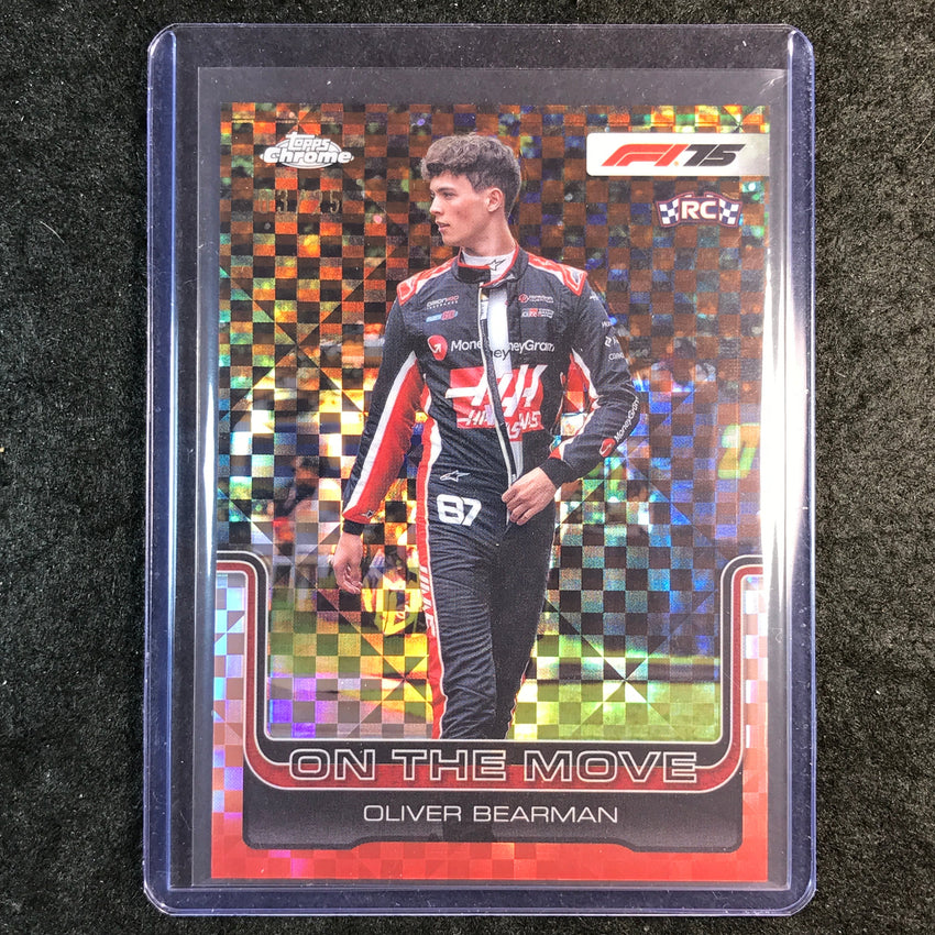 2025 Topps Chrome F1 OLIVER BEARMAN On the Move Rookie Orange Checker Flag 3/25