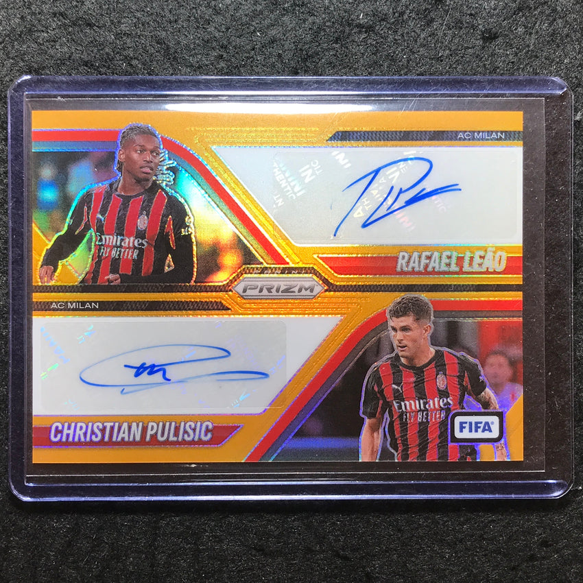 2025-26 Prizm FIFA RAFAEL LEAO CHRISTIAN PULISIC Dual Auto Gold Prizm 1/2