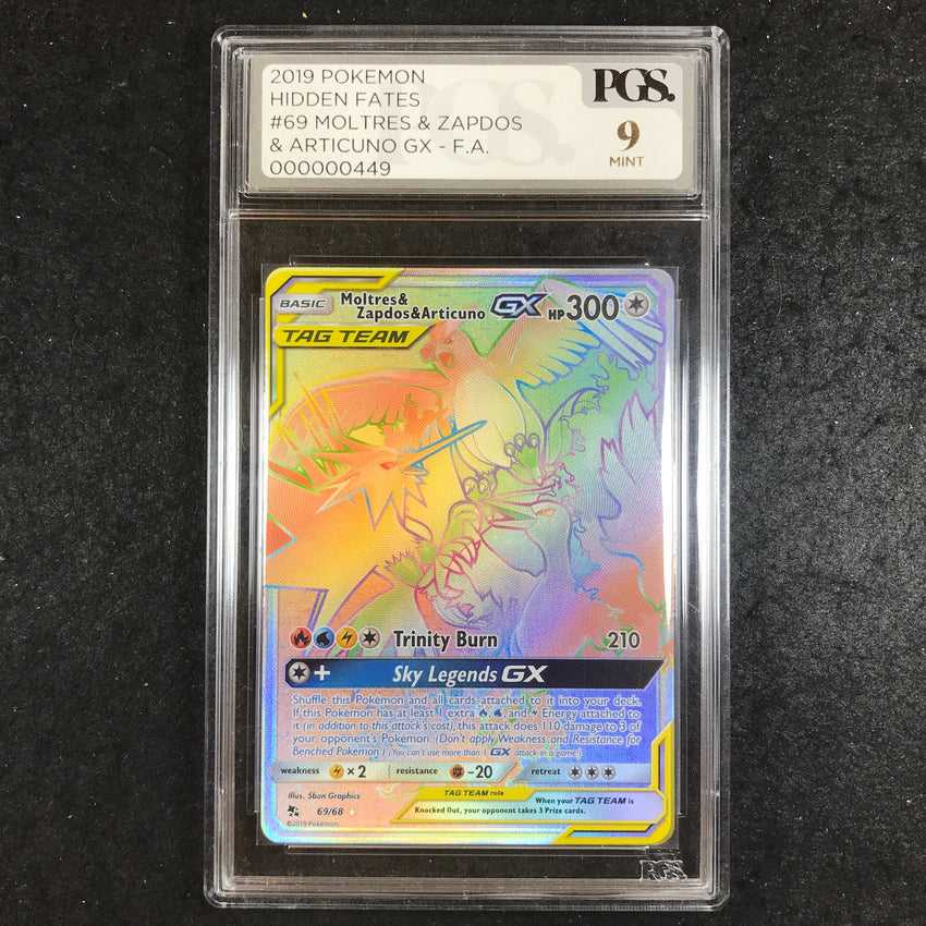 PGS Grading 9 Moltres & Zapdos & Articuno GX - 69/68 - Hyper Rare Hidden Fates 449