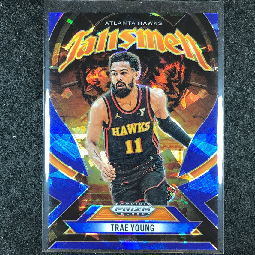 2024-25 Prizm Black TRAE YOUNG Talismen Blue Ice 77/125 #14