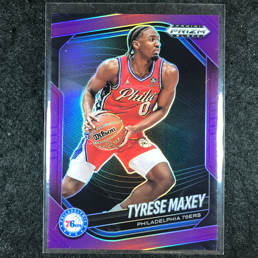2024-25 Prizm Black TYRESE MAXEY Base Purple 16/99 #89