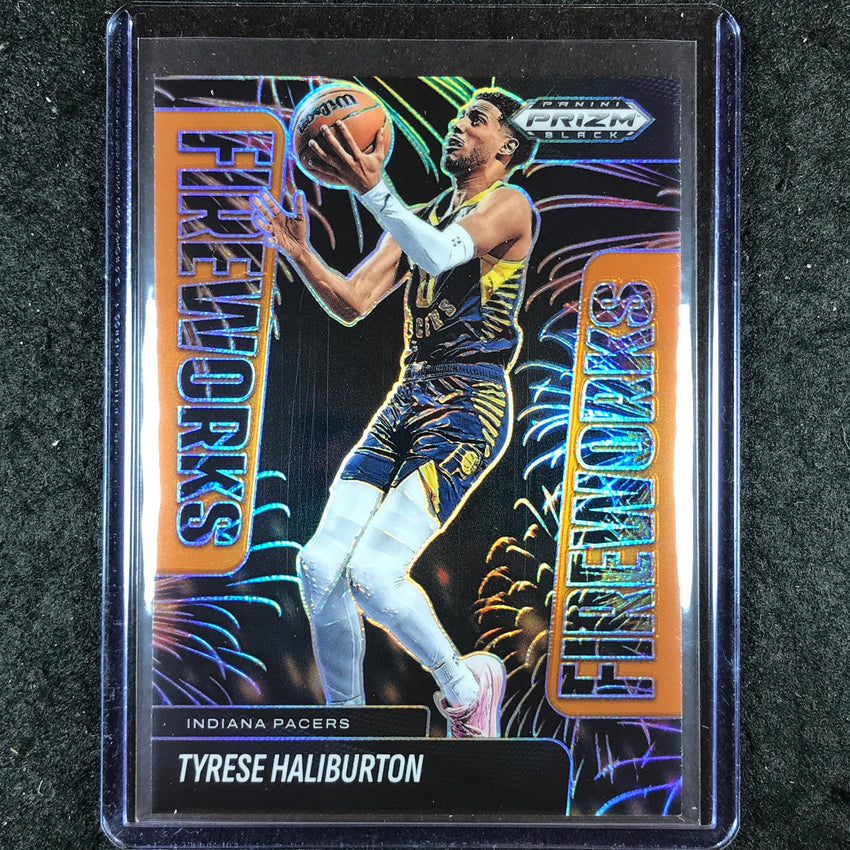 2024-25 Prizm Black TYRESE HALIBURTON Fireworks Orange 28/49 #16