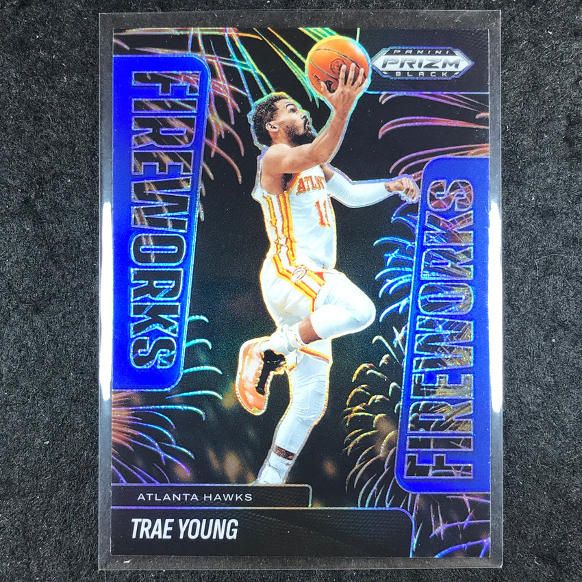 2024-25 Prizm Black TRAE YOUNG Fireworks Blue 199/199 #14