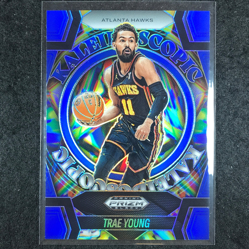 2024-25 Prizm Black TRAE YOUNG Kaleidoscopic Blue 68/199 #12