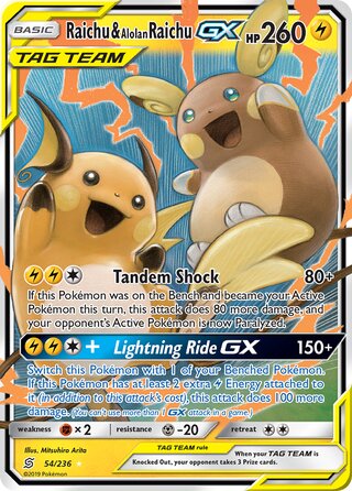 Raichu And Alolan Raichu GX - 54/236 - Ultra Rare - Unified Minds
