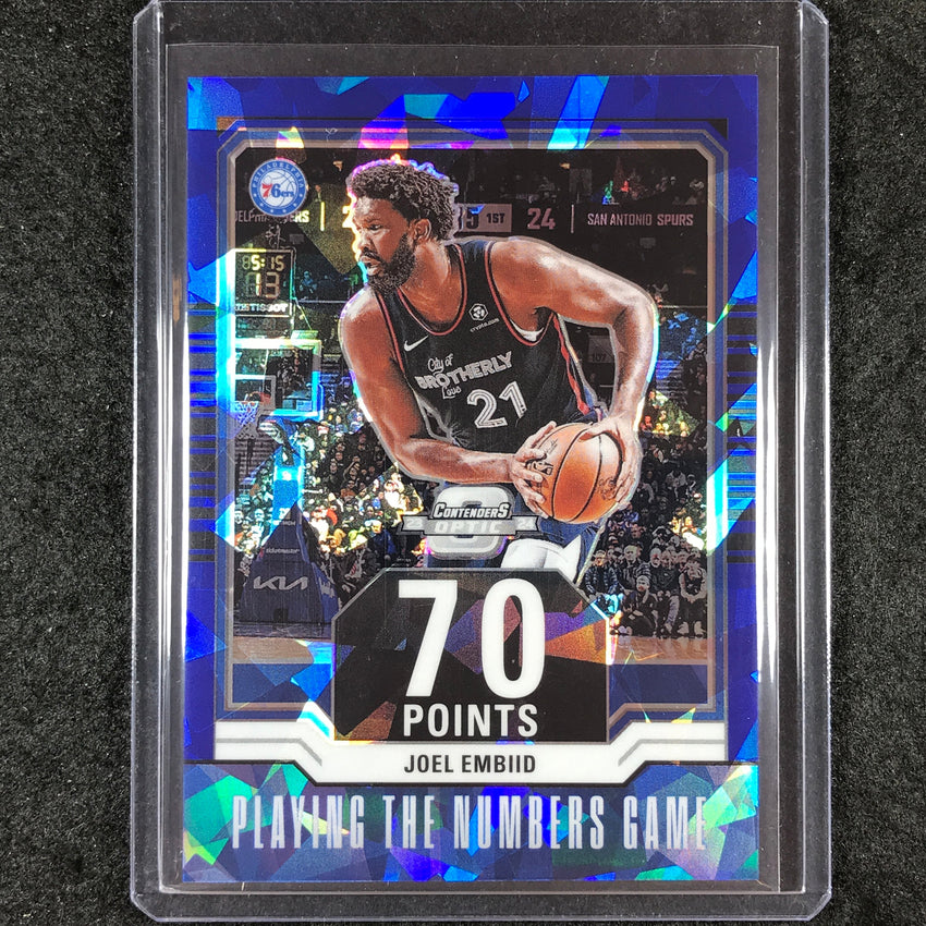 2023-24 Contenders Optic JOEL EMBIID Playing The Numbers Game Blue Ice 4/75