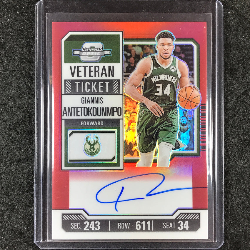 2023-24 Contenders Optic GIANNIS ANTETOKOUNMPO Veteran Ticket Auto Red 26/49