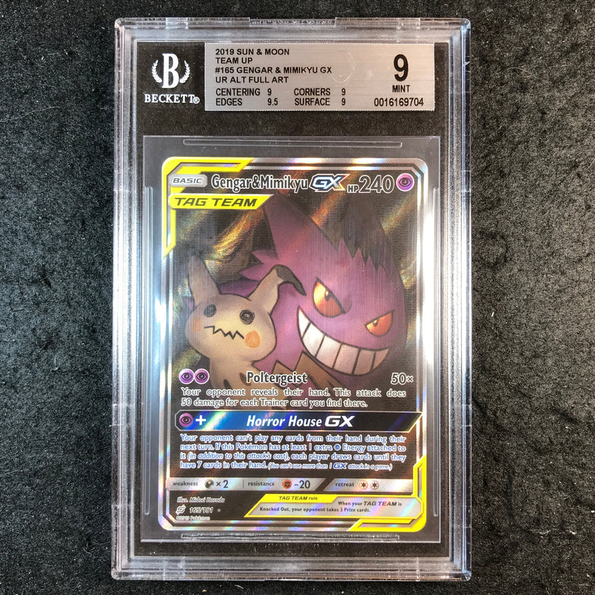 BGS 9 Gengar & Mimikyu GX - 165/181 - Full Alternate Art Sun & Moon Te Cherry Collectables BGS 9 Gengar & Mimikyu GX - 165/181 - Full Alternate Art Sun & Moon Te Cherry Collectables
