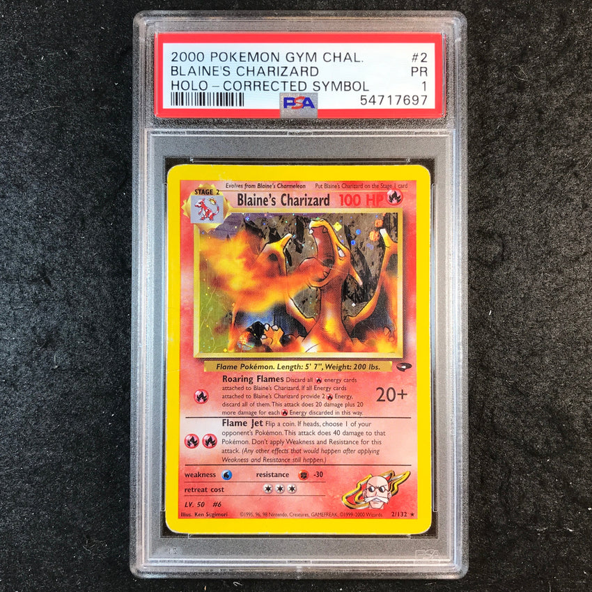 PSA 1 Blaine's Charizard - 2/132 - 2000 Holo Gym Challenge Corrected Symbol  697