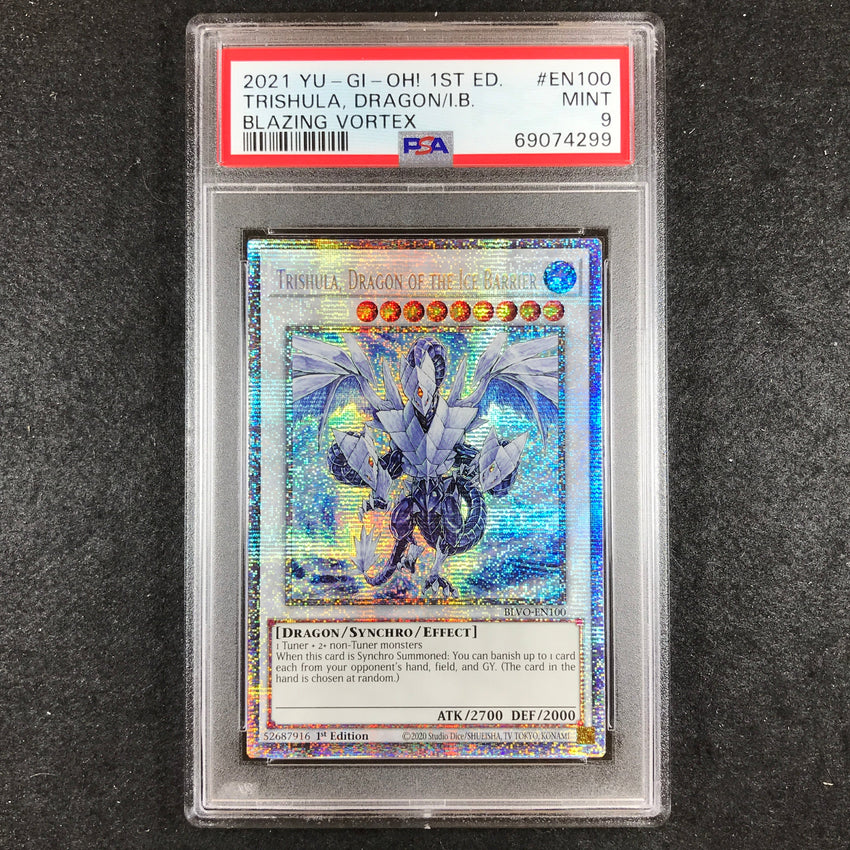 PSA 9 Trishula, Dragon of the Ice Barrier - BLVO-EN100 - Starlight Rare Blazing Vortex 1st Edition 299