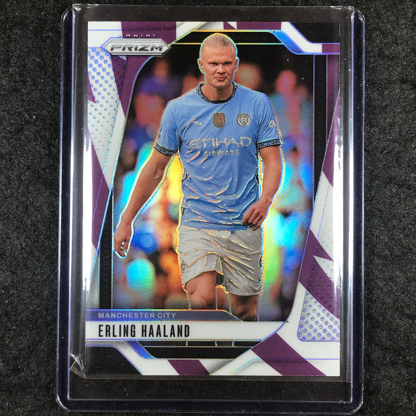 2024-25 Prizm EPL ERLING HAALAND Base Purple and White Stripes 36/92 #9