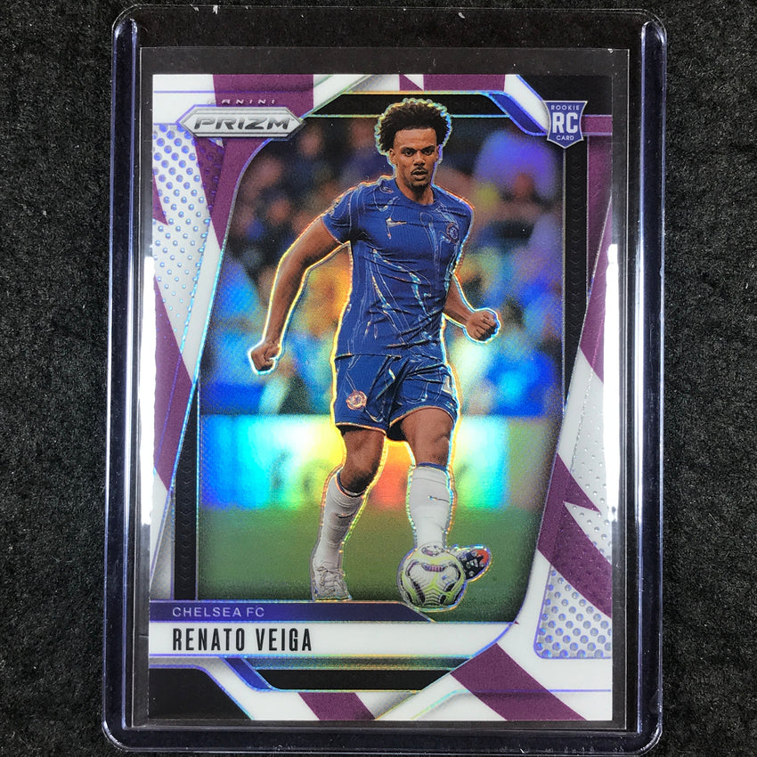 2024-25 Prizm EPL RENATO VEIGA Rookie Base Purple and White Stripes 21/92 #92