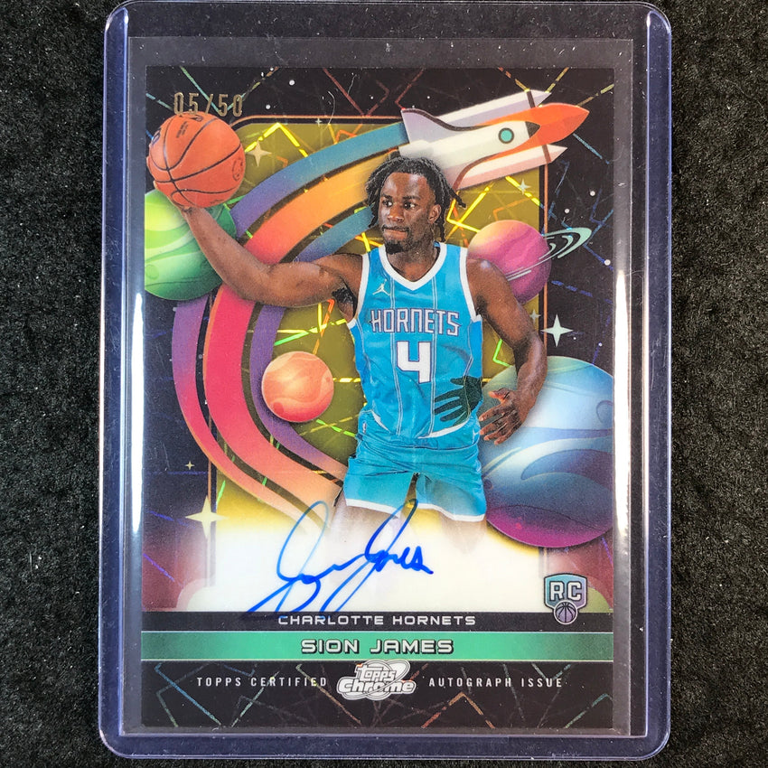 2025-26 Topps Cosmic Chrome SION JAMES First Flight Rookie Auto Gold 5/50
