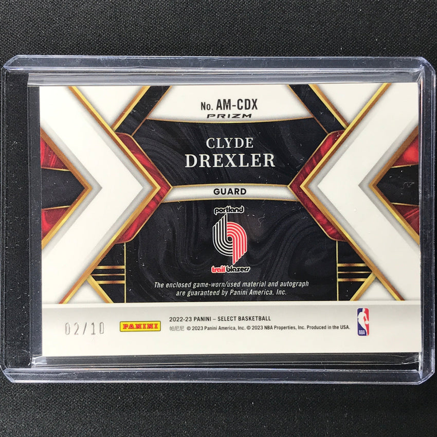 2022-23 Select Clyde Drexler Autographed Memorabilia Jersey Patch Auto Gold 2/10