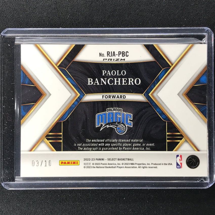 2022-23 Select Paolo Banchero Rookie Jersey Patch Auto Gold Prizm 3/10